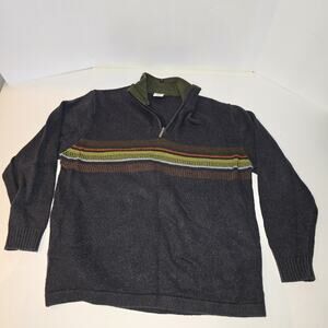 Columbia Sweater Mens XXL Brown Half Zip Pullover Knit Wool Blend Stripe